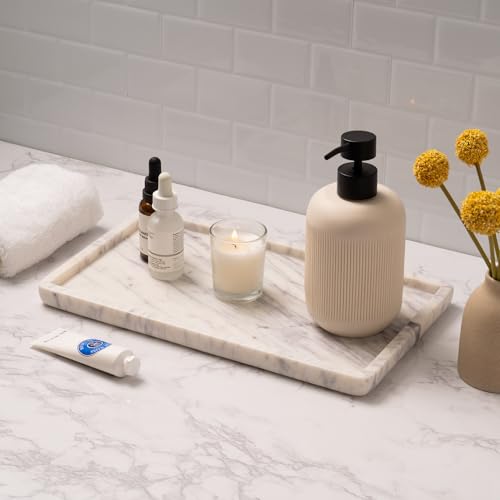 image for Cork & Mill Marble Tray for Bathroom Countertop, Kitchen Counter, or C