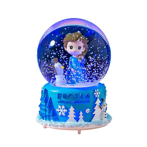 Snow Globe, 100MM Creative Music Box, Snow Globes for Girls with Colorful Lights& Automatic Snowfall Music Snowball, Home Decor, Ideal for Birthdays and Festivals (Blue)