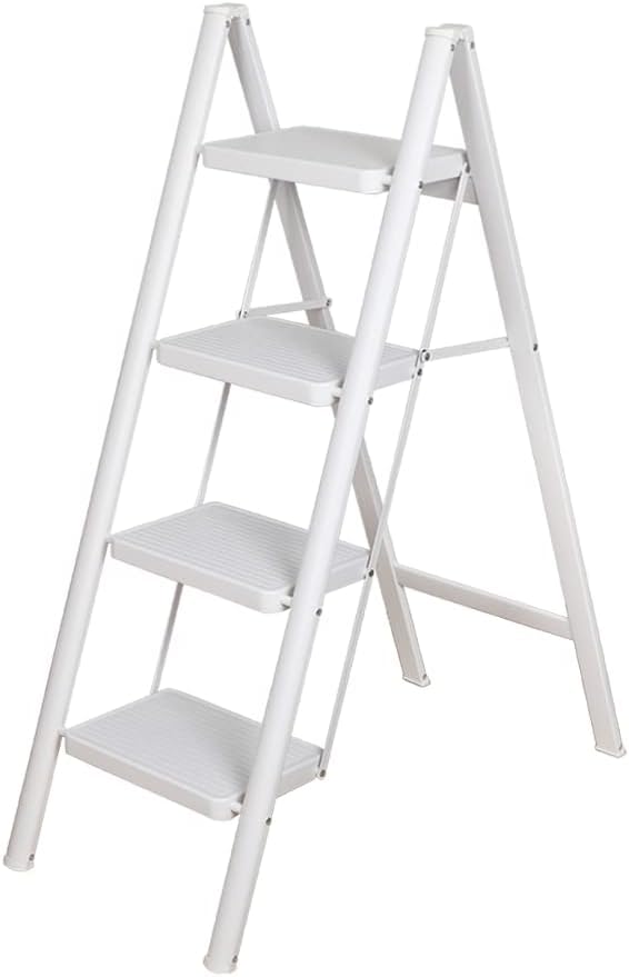 MUGATH 4 Steps Premium Folding Step Stool with Wide Anti-Slip Pedal, Portable Lightweight Aluminum Step Ladder for Home and Office Use (White)-image-44
