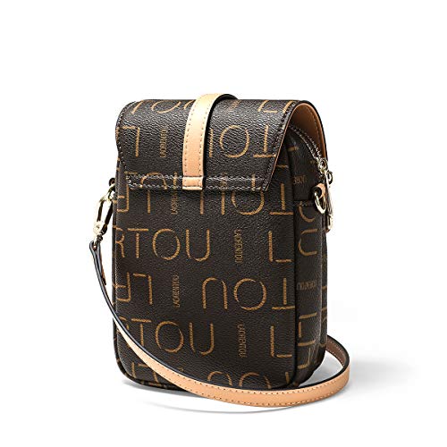 Laorentou Vegan Leather Small Crossbody Bags For Women Monogram Shoulder Bags, Leather Checkered Purse Mini Crossbody Cell Phone Bags (01 Brown) #TOP6