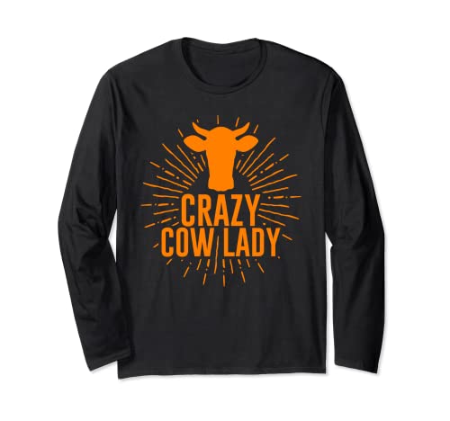 Funny crazy cow lady cow gift for lover girls women cowgirls langarmshirt