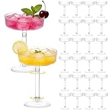 FUPMILPHRANX 24 Pcs Ribbed Martini Glasses 4.7oz Clear Plastic Coupe Glasses Disposable Vintage Cocktail Dessert Parfait Cups Unbreakable Glassware for Wedding Birthday Party Supplies