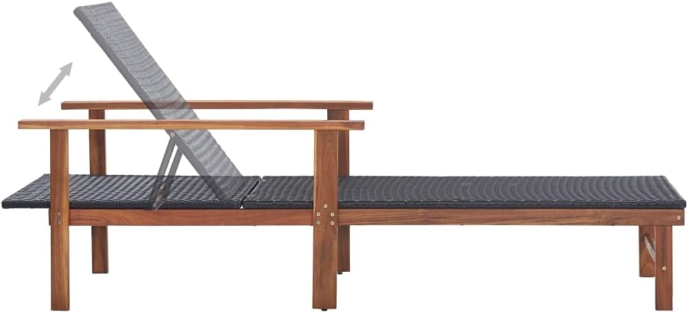 Sun Lounger,Patio Furniture,Outdoor Seating,Lounge Chairs for Outside,Sunbathing Chairs for Adults,for Garden,Backyard,Firepit,Pool,Beach,Deck, Poly Rattan and Solid Acacia Wood Black