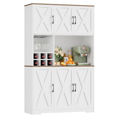 HOCSOK Küchenschrank 106x180 cm (BxH), Buffetschrank Weiß, Sideboard mit 6 Türen, Abnehmbarem Flaschenhalter und Abnehmbarem Glashalter, Vorratsschrank für Küche, Wohnzimmer, Esszimmer, 180 x 106 x 37 HOCSOK Küchenschrank 106x180 cm (BxH), Buffetschrank Weiß, Sideboard mit 6 Türen, Abnehmbarem Flaschenhalter und Abnehmbarem Glashalter, Vorratsschrank für Küche, Wohnzimmer, Esszimmer, 180 x 106 x 37