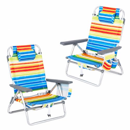 Image of Tangkula Set of 2 Backpack Beach Chair for Camping Beach Picnic | 5-Position Adjustable Backrest | Foldable, Lightweight & Portable | Cooler Bag, 2 Cup Holders, Towel Bar, Backpack Straps