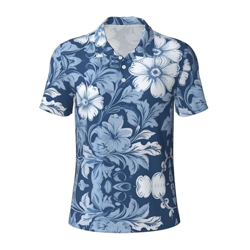 Polo imprimé floral bleu vêtement décontracté à manches courtes pour homme actif
