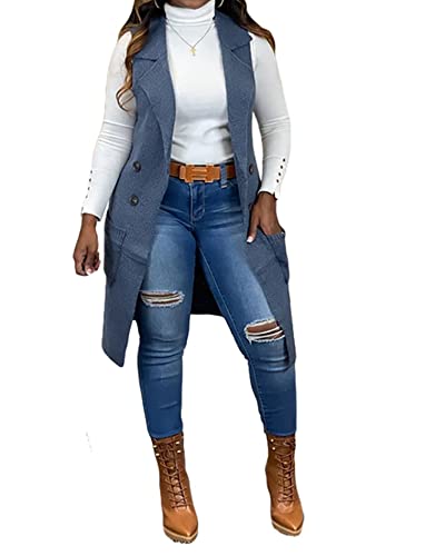 Image of Women's Casual Sleeveless Long Sweater Vest Open Front Cardigan Waistcoat