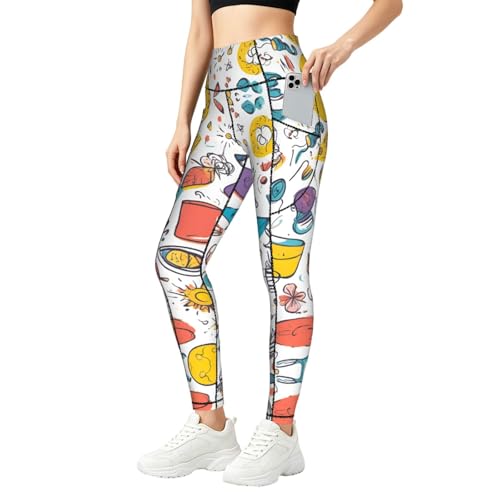 Leggings coloridos dibujados a mano para yoga y entrenar en el gimnasio