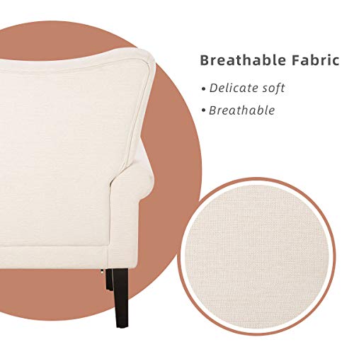 Yoleny Modern Accent Chair,High Back Armchair,Upholstered Fabric Button Single Sofa With Wooden Legs For Living Room,Bedroom,Club,Beige #TOP6