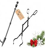 Amagabeli Fireplace Tools Sets 26" Fireplace Wood Tongs,32" Fire Poker Set,Fire Pits Firewood Clamp Heavy Duty Wood Clamp for Interior