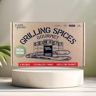 Flavor Brigade Gourmet Grilling Spices Gift Set for Guys, Dad, Men, BBQ Grill Accesories, Smoker, Seasonings, Rub, Steak, Burgers, Chicken, Fish & Stainless Tongs (4 Bags, 7 Piece Set)