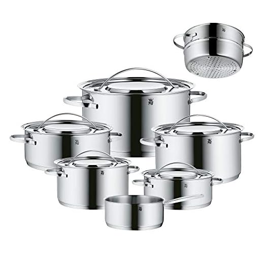 WMF Gala Plus Batería de Cocina (7 Piezas), Acero Inoxidable Cromargan, Apta para Todo Tipo de cocinas Incluso inducción