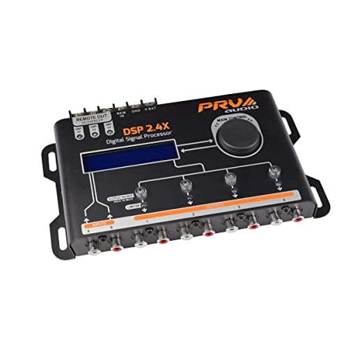 PRV AUDIO Car Audio DSP 2.4X Digital Crossover and Equalizer 4 Channel Full Digital Signal Audio Processor DSP with Sequencer Remote Relay