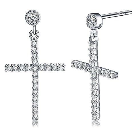 uPrimor 925 Stering Silver CZ Stone Vintage Cross Stud Earrings Set With 44 Pieces AAA Cubic Zirconia, 25mm Length Cover