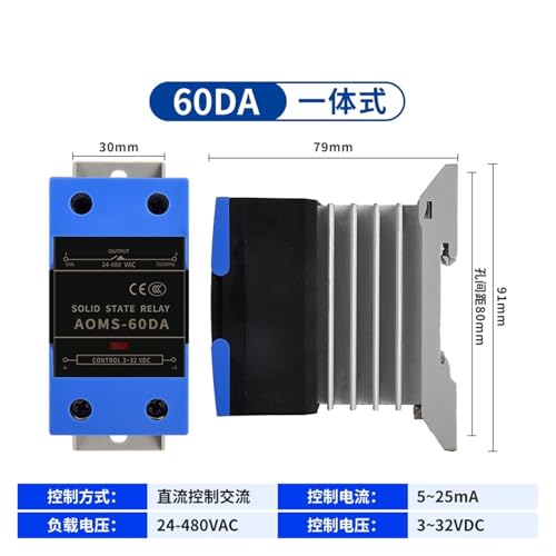 Relais statique 40DA60DA type rail commande CC CA 220V avec dissipateur thermique SSR-25DA