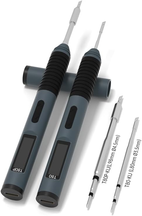 Smart Soldering Iron with OLED Display, 18-100W Quick Heat, Adjustable Power, Sleep Mode (T80+KU+USB+Soldering iron stand)