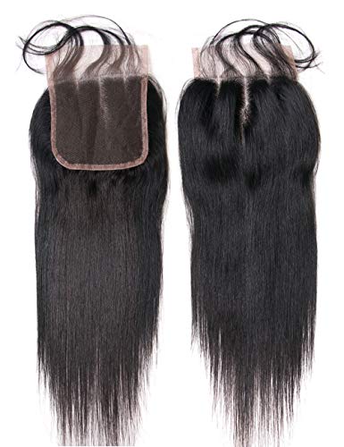 Lanyi 12 inches Three Part Straight Lace Closure with Baby Hair 130% Denisity 4x4 inches Black Brazilian Virgin Hair Closure Color 1B