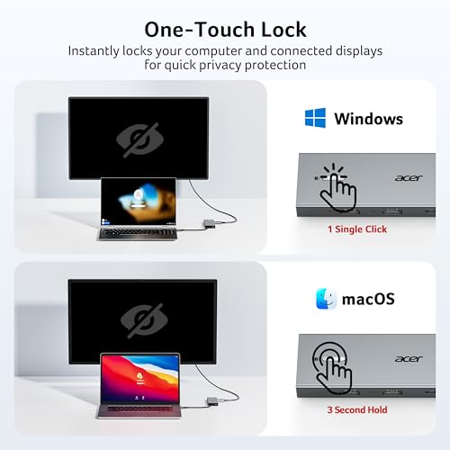 Acer Docking Station Dual HDMI, 9IN1 Hub USB C a 2 HDMI 4K@60Hz, USB-A&C 5Gbps, 100W PD, lettore di schede SD/TF, multiport per 2 schermi, Dell, Chromebook, MacBook Air/Pro ecc. - Hub USB - Immagine 5