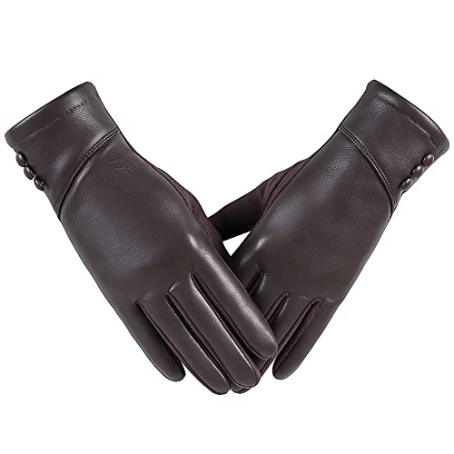 alqqas Winter Leather Gloves Women, Warm Wool Lining Touchscreen Texting