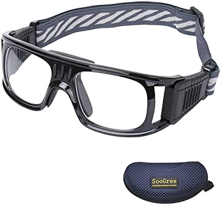 Professional Sports Goggles Glasses Men Women Racquetball Basketball Football Sport Eyewear Protective Glasses Anti-fog Shock Collision Lens Replaceable (Black Frame Black Pad) 8068