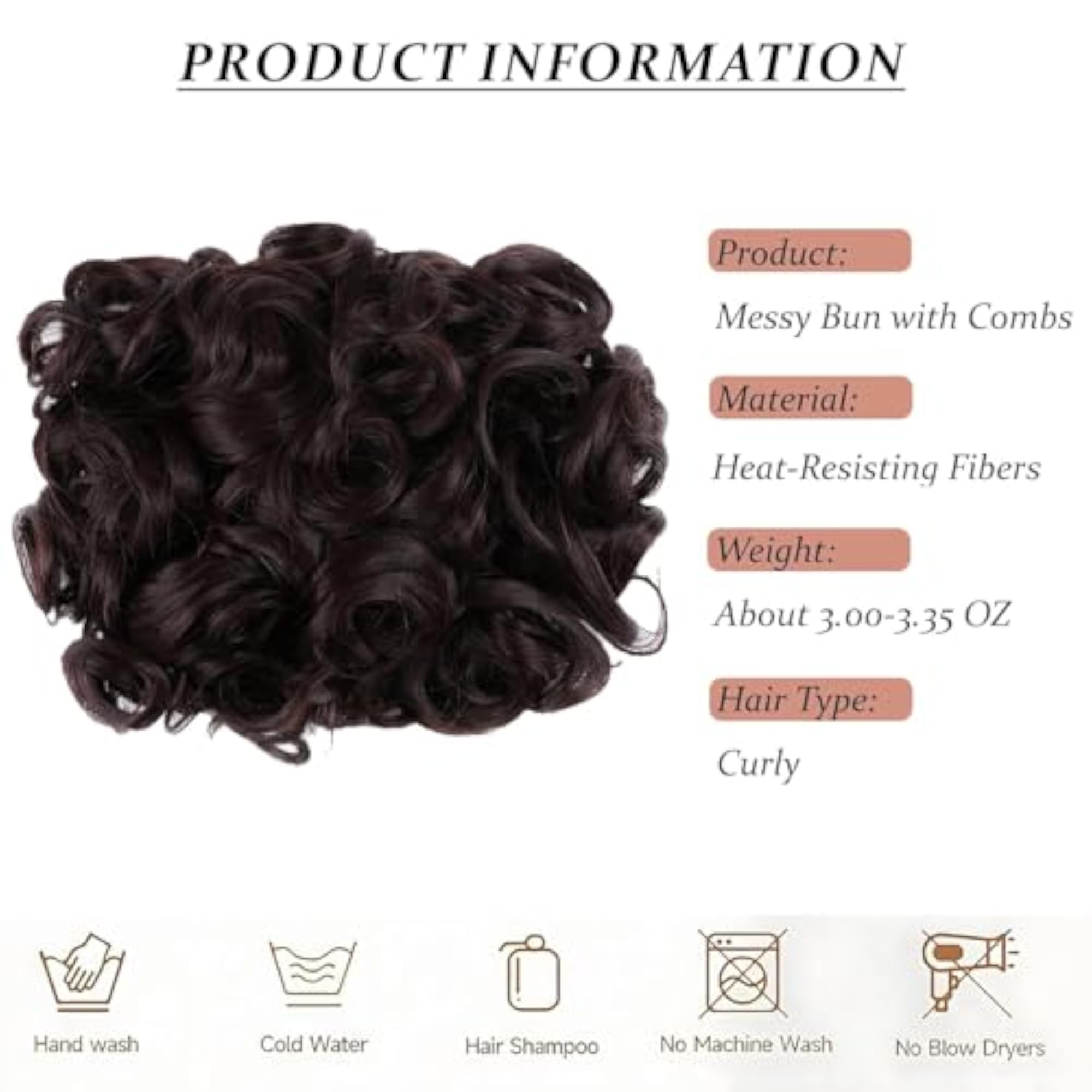 Women's Short Double Combs Messy Curly Wavy Extensions Bun Piece, Brown