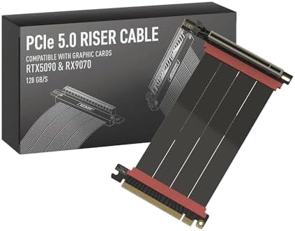LINKUP - AVA5 Armour PCIE 5.0 Riser Cable | RTX5090 RX9070 GPU Ready | x16 128GB/s Speed | Compatible with PCIe 4.0 & WRX80/WRX90E | Right Angle, Black 15cm (Total Length 19cm)