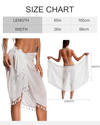 Image of Eicolorte Beach Sarong Pareo Womens Semi-Sheer Swimwear Cover Ups Short Skirt with Tassels
