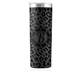 Onebttl Personalized Leopard Cup with Initial - Unique Cool Gifts for Women Who Have Everything on Birthday, Christmas - 20 oz Double-Wall Vacuum Tumbler with Lid and Straw - Black Glitter - Letter B