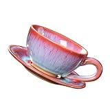 iplusmile Taza de con Plato Estilo Europeo para Café y Té Resistente Bebidas Frías y Calientes Diseño Rojo Elegante para Desayuno y Regalo