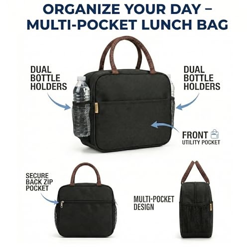 Image of FOSSE (7.5 L Insulated Travel Lunch /Tiffin /Storage Bag for Office, College & School | Hot & Cold Travel Lunch Box for Men,Women | Tiffin Box & Bottles, Picnic Bag (Black)
