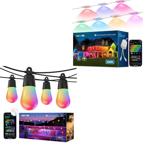 Lepro Bundle - ZB1 Outdoor String Lights 100ft & EE1 Permanent Outdoor Lights 300ft