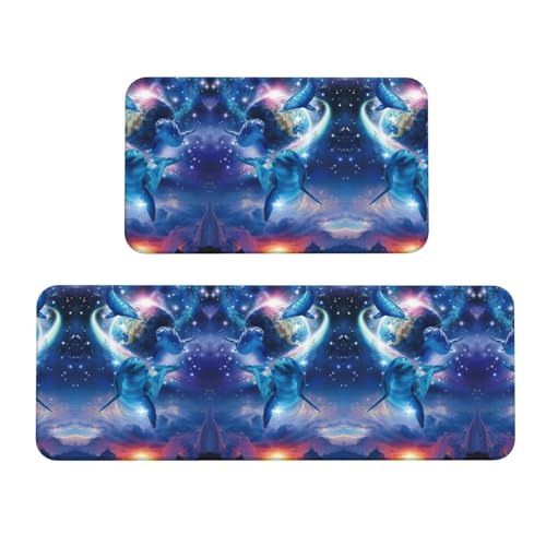 Tapetes de cocina antideslizantes EdWal impermeables con un diseño de delfines de galaxia 2