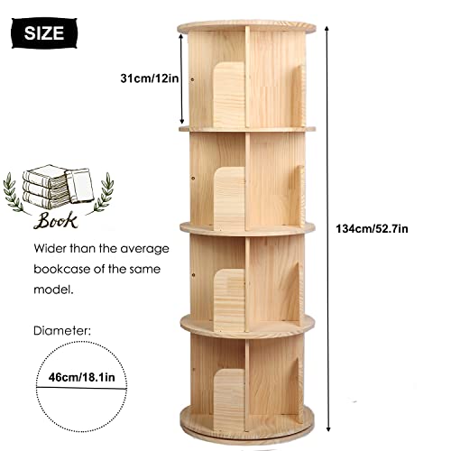Uyoyous 4 Tier Rotating Bookshelf Solid Wood 360° Revolving Bookcase Floor Standing Bookcase Display Storage Rack Multi-Functional Bookshelf Organizer For Home Office Living Room Study (51"X18"X18") #TOP1