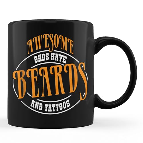YIVXA Home Coffee Mug 11 Oz Awesome Dads Have Tattoos and Beards T Fathers Day Cup Black Mug