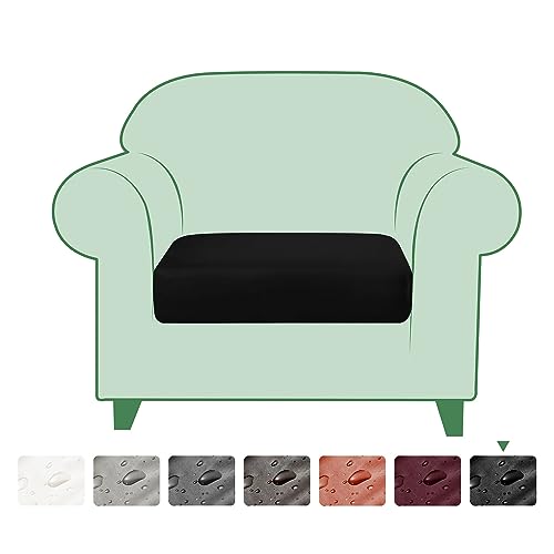 SUBRTEX Stretch Cushion Covers Leather Couch Cushion Covers Waterproof Seat Covers RV Chair Loveseat Sofa Furniture Protector PU Slipcovers for Settee Seater Replacement (1 Pack, Black)