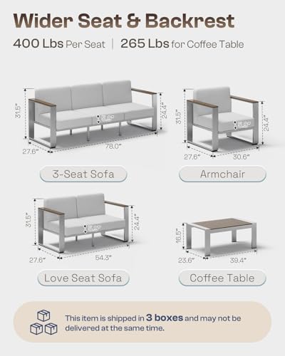 Image of Outdoor Patio Furniture Set, 5 Seats Aluminum Patio Conversation Sets with Ergonomic Seat and Wide Washable Thick Cushions, Modern Outdoor Sectional Furniture for Balcony, Porch
