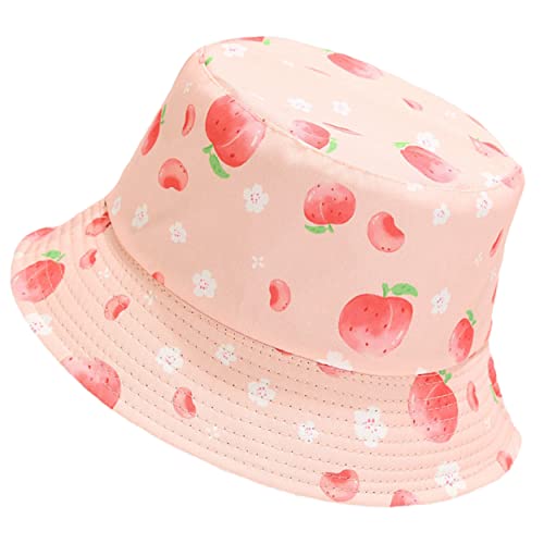 Bucket Hat 100% Cotton Peach Print Reversible Hats Packable Summer Travel Beach Sun Hat For Women (Peach Pink) #TOP23