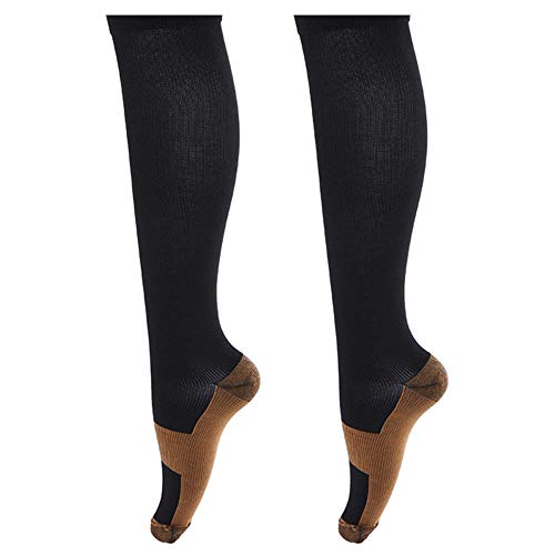 Deeabo Calcetines De Compresión De Cobre Unisex, Calcetines De Compresión Calcetines Deportivos De Nylon para Hombres Y Mujeres, Reducen La Hinchazón Promueven La Circulación Sanguínea, Negro, L Cover