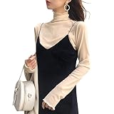 [Teddy] カットソー レディース シースルー シアー 長袖 薄手 ハイネック 袖口フリル 春夏 tops1442 (アプリコット, L)