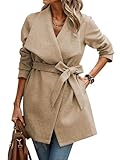 AOVDE Trench Coat for Women 2024 Winter Mid-Long Wool Blend Cardigan Jacket Casual Lapel Collar Outwear With Belt Khaki Medium