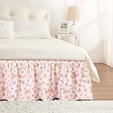 RIMELA Pastel Rose Bed Skirt Queen Size 15 Inch Drop, Elastic Bed Skirting for Bed Frame, Bedding Dust Ruffle Easy to Install, Lightweight Wrap Around Adjustable Bedskirt,Bedroom Decor