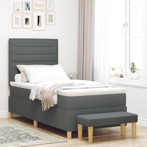 Homgoday Cama Tapizada y Banco Gris Oscuro 100x200 cm Tela Estructura de Cama, Base de Cama, Muebles de Dormitorio