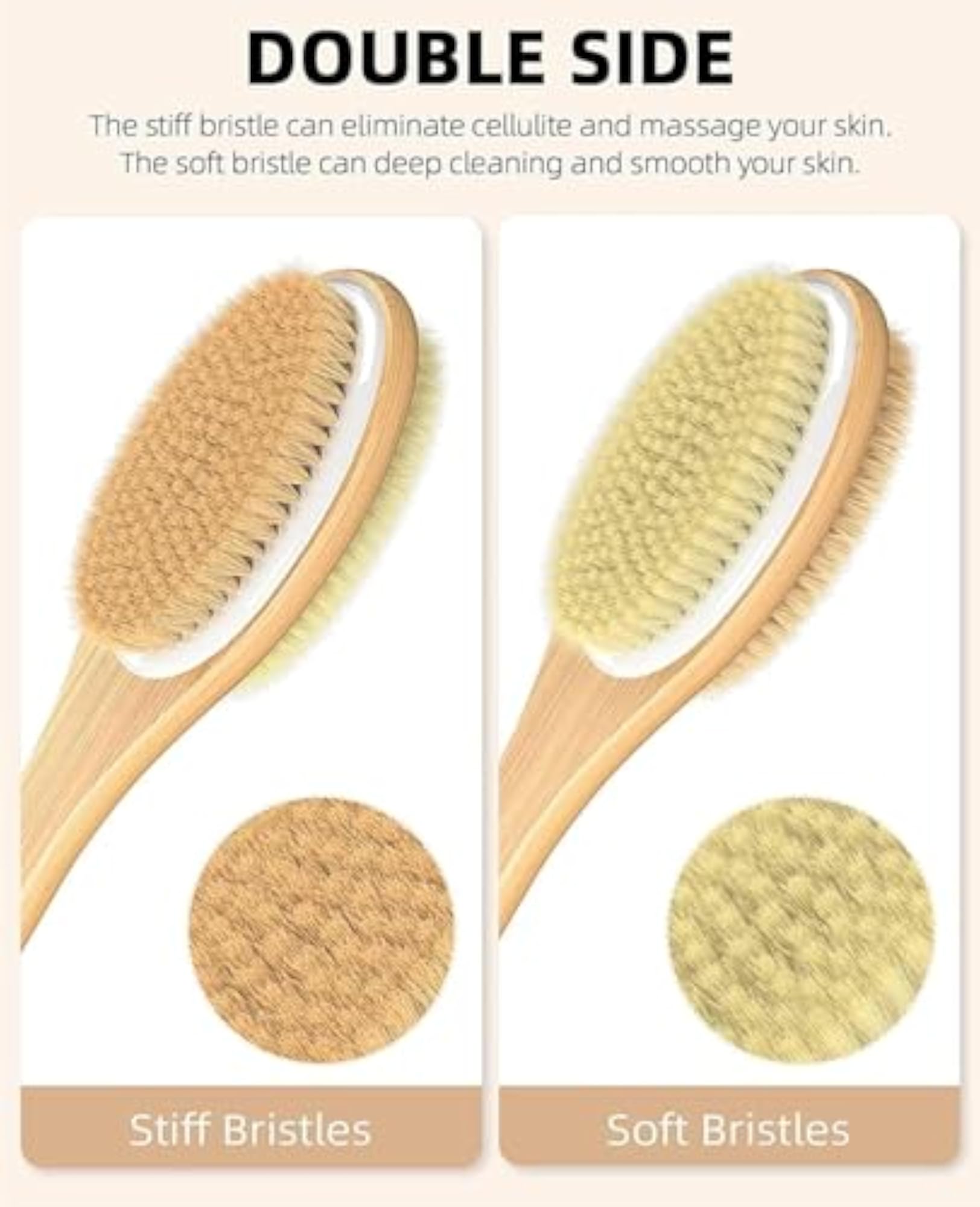 Dual-Sided Shower Cleansing Body Brush, Long Handle