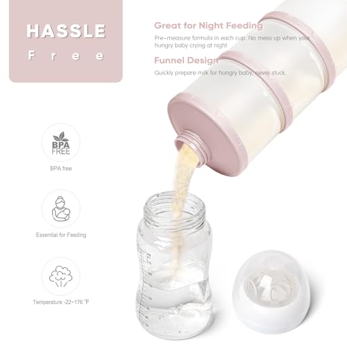 Image of Termichy Stackable Formula Dispenser Portable Milk Powder Container, 2 Pack, Light Pink