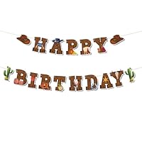 Goktvai Western Cowboy Birthday Banner, Pre-Strung Western Theme Happy Birthday Banner Wild West Party Decorations Retro Horse Rodeo Party Supplies for Bday Parties
