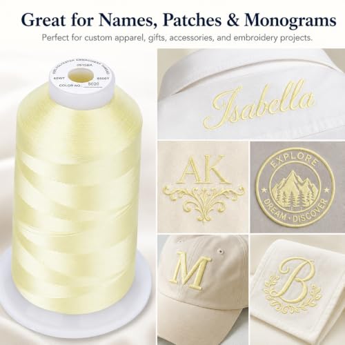 Image of Simthread 5500Yds /5000M 40WT Polyester Embroidery Thread Soft Lemon S020 | High-yardage 5000M spool offers smooth feeding and stable 40WT polyester thread for home and commercial embroidery machines.
