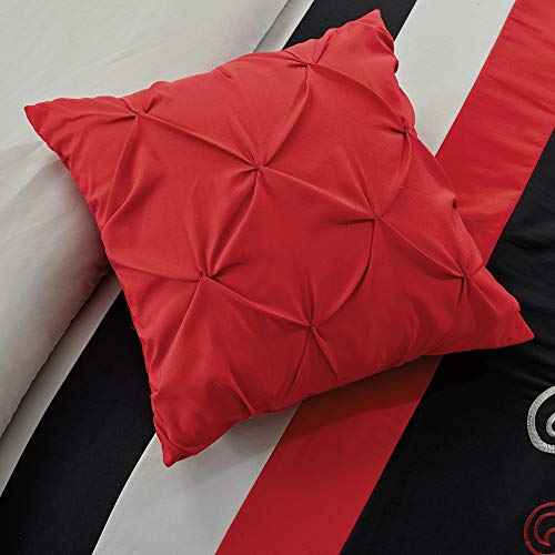Chezmoi Collection Napa 7-Piece Luxury Leaves Scroll Embroidery Bedding Comforter Set (Full, Red/Gray/Black)