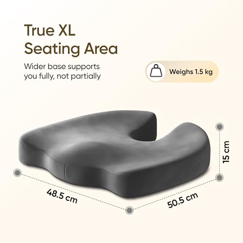 Image of Frido XL Coccyx Seat Cushion for Tailbone Pain Relief | Orthopaedic Memory Foam Chair Cushion for Office Chair, Car Seat & Work from Home | Anti Slip Base | Large Ergonomic Sitting Pillow - Grey