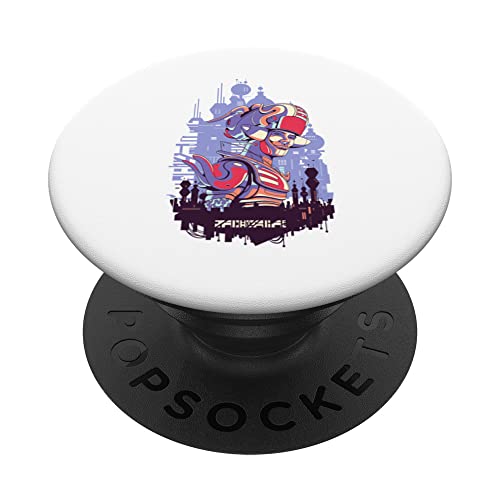 Cool Cyber Cyborg City urban man Cyborg PopSockets Swappable PopGrip, Black