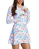 Cagola Rash Guard for Women One Piece Swimsuits Long Sleeve Bathing Suit with Skirts Ladies Swim Burkini Over 50 UPF 50+ Printed Floral L